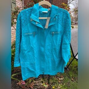 NWT Chicos blue jacket 100%linen eyelet back